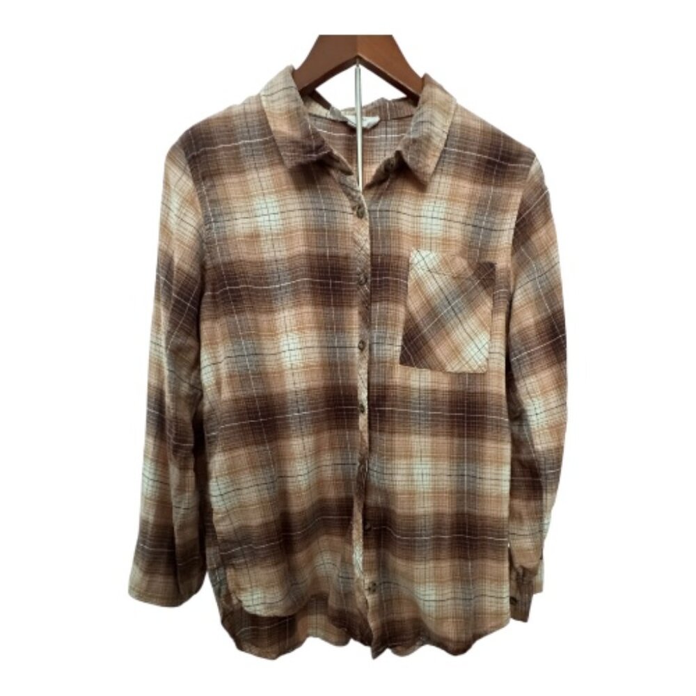 Pink Rose brown plaid flannel shirt - Picture 1 of 3